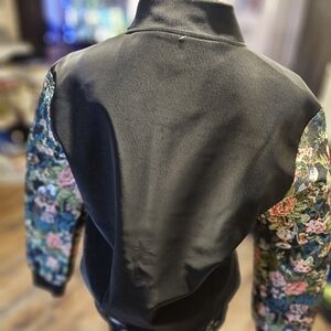 VIP Black Bomber Jacket with Floral Sleeves